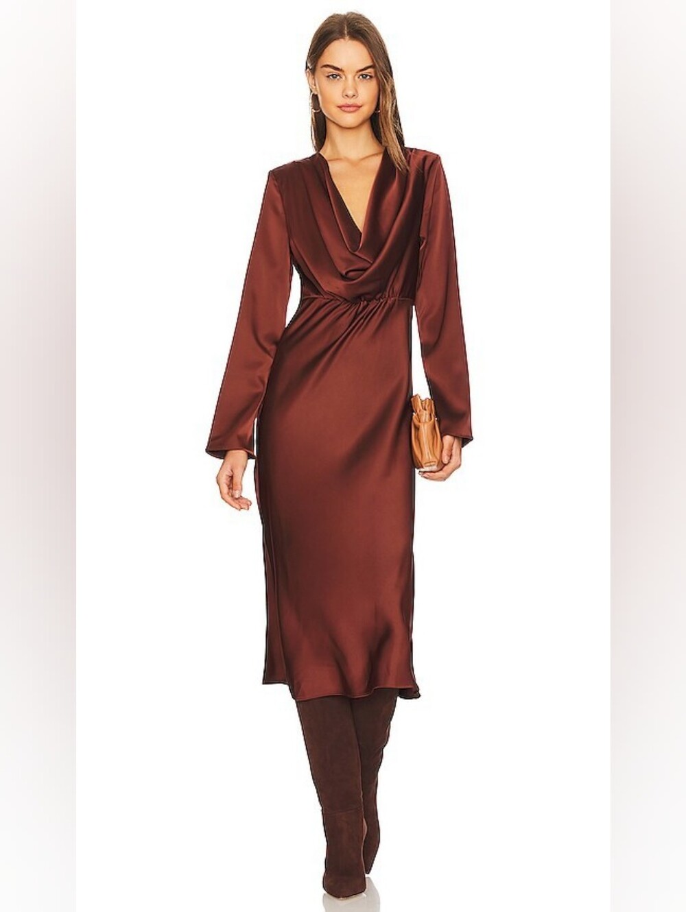 Line And Dot Giselle Midi Dress in Cinnamon Brown
